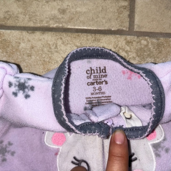 Carter's Purple & White Footies Pajama Set with Bear and Deer for Baby Girl 3-6m - Picture 3 of 4